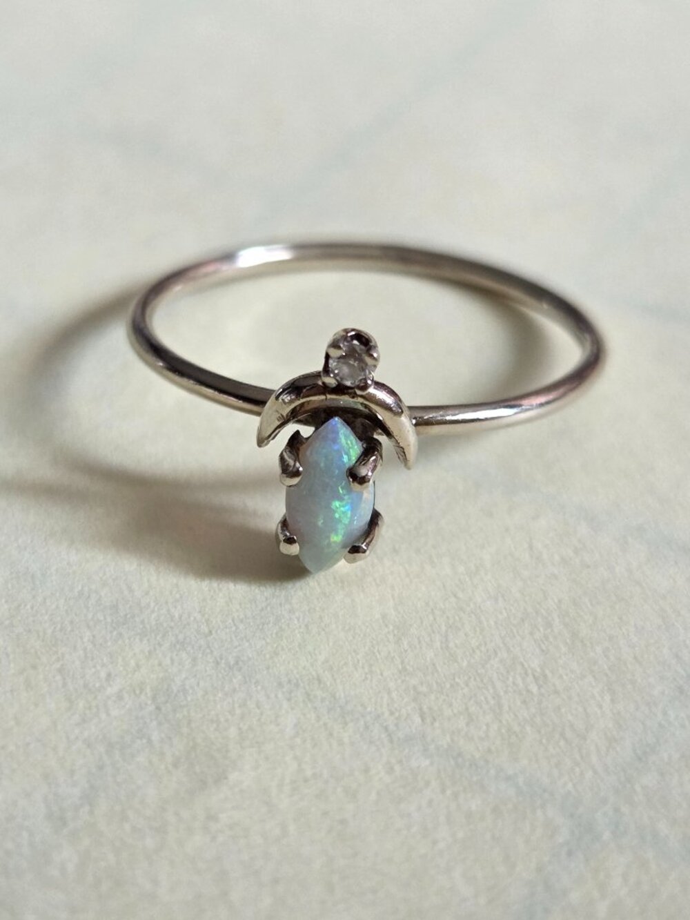 Sofia Zakia Lvna opal moon ring sz 4.5 14k white gold